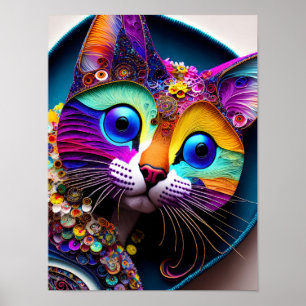 Affiche Chat Imaginaire coloré