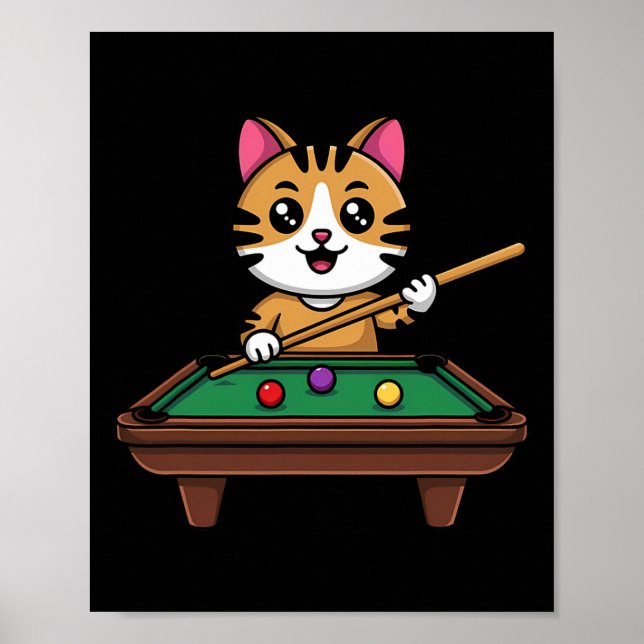 Affiche Chat Intelligent Jouer Des Billiards Drôle Humoris (Devant)