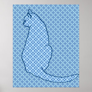 Affiche Chat japonais - copie bleue de kimono