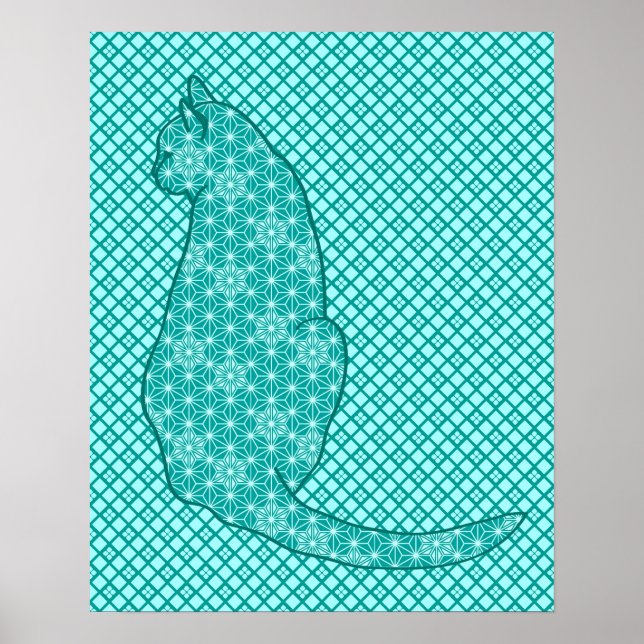Affiche Chat japonais - Turquoise et Aqua (Devant)