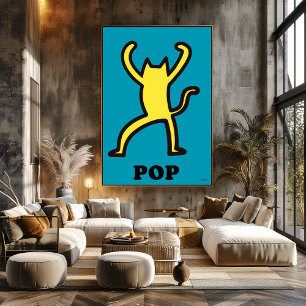 Affiche Chat jaune Pop Art Silhouette d'animal de dessin a