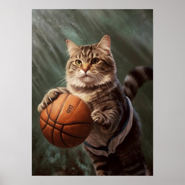 Affiche Chat Jouant Au Basket (Devant)