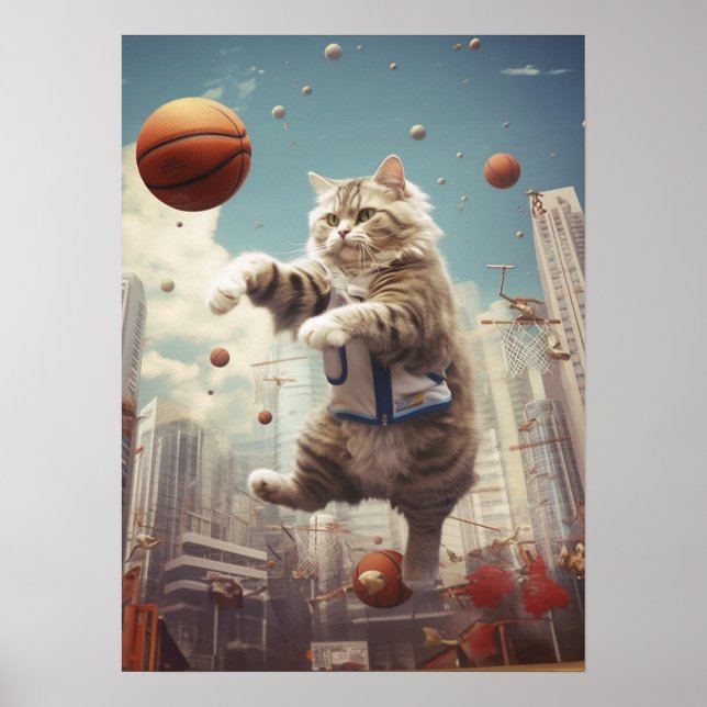 Affiche Chat Jouant Au Basket (Devant)