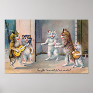 Affiche Chat jouant de la guitare, Louis Wain