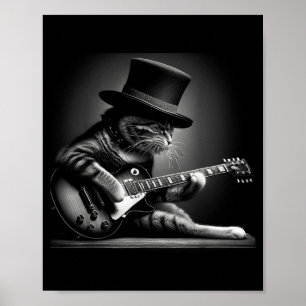 Affiche Chat Jouant de la Guitare - Musique Rock Drôle Gui