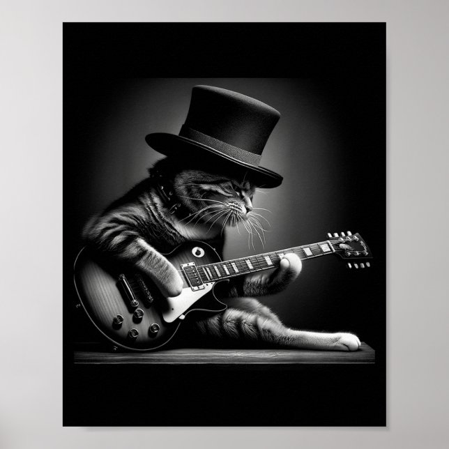 Affiche Chat Jouant de la Guitare - Musique Rock Drôle Gui (Devant)