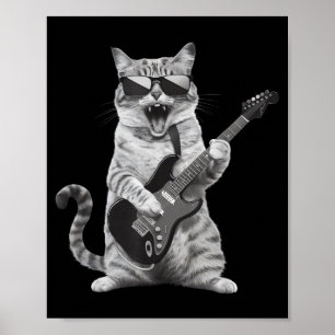Affiche Chat Jouant de la Guitare Rock Star Rock And Roll