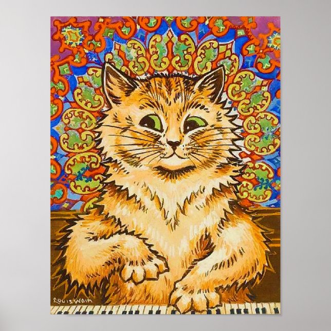 Affiche Chat jouant du piano, Louis Wain (Devant)