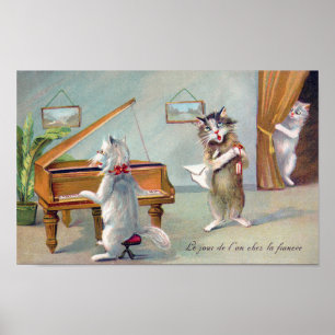 Affiche Chat jouant du piano, Louis Wain
