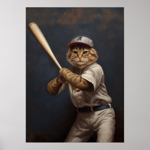 Affiche Chat Jouer Au Baseball