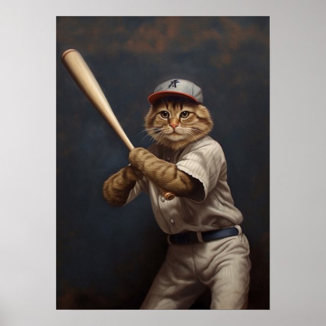Affiche Chat Jouer Au Baseball (Devant)