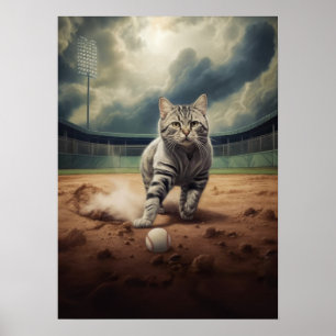 Affiche Chat Jouer Au Baseball