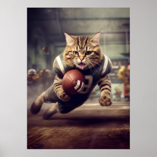 Affiche Chat Jouer au football - Touchdown