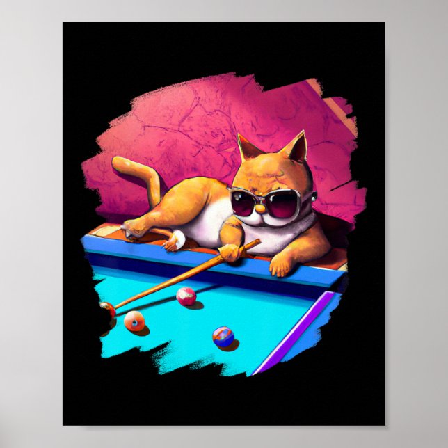 Affiche Chat Jouer Billard De Piscine Dans Le Salon Cool F (Devant)