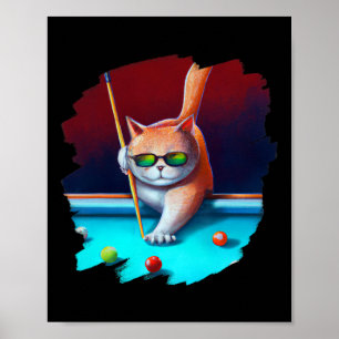 Affiche Chat Jouer Billard De Piscine Dans Le Salon Cool F