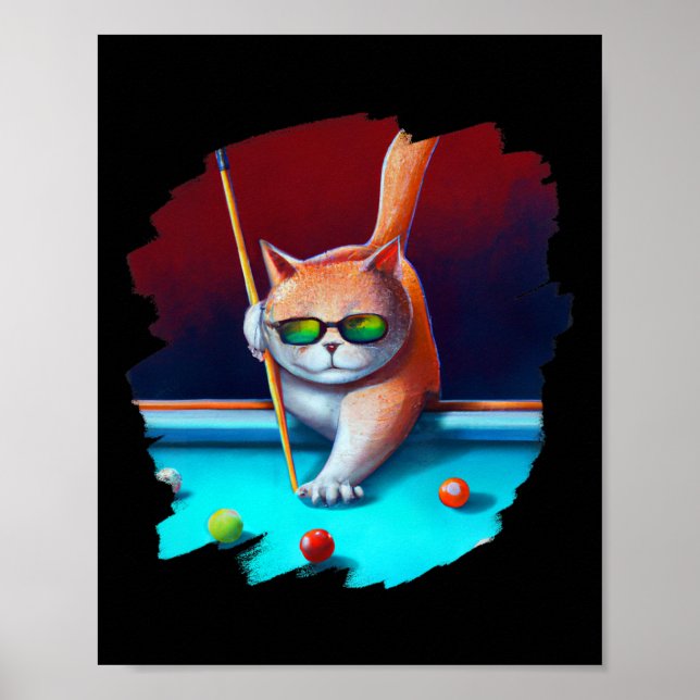 Affiche Chat Jouer Billard De Piscine Dans Le Salon Cool F (Devant)
