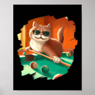 Affiche Chat Jouer Billard De Piscine Dans Le Salon Cool F
