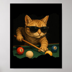 Affiche Chat Jouer Billard De Piscine Dans Le Salon Cool F