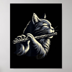 Affiche Chat Jouer Flute Musicien Chats Lover