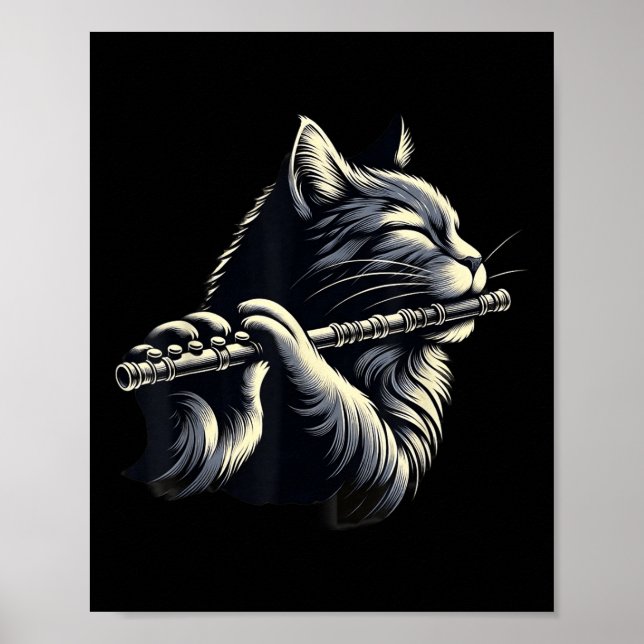 Affiche Chat Jouer Flute Musicien Chats Lover (Devant)