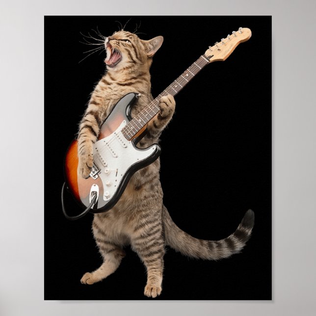 Affiche Chat Jouer Guitare Chemise Enfants Hommes Femmes R (Devant)