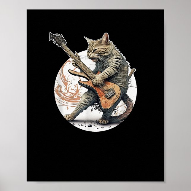 Affiche Chat Jouer Guitare Rock Chat Lourd Métal Chat Mus (Devant)