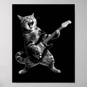 Affiche Chat Jouer Guitare Rock Et Roll Rock Star Pour Hom