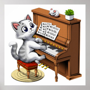 Affiche Chat Jouer Piano