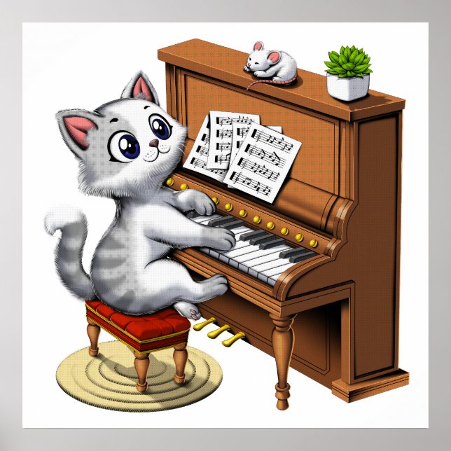 Affiche Chat Jouer Piano (Devant)