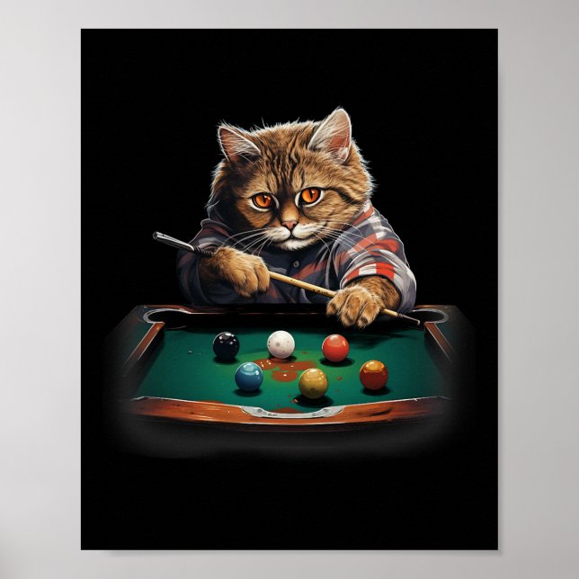 Affiche Chat Jouer Pool Billard Cool Drôle Chats (Devant)