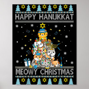 Affiche Chat juif Joyeux Noël Bonne Hanouka Chrismuk