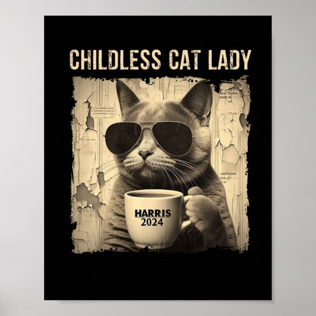 Affiche Chat Kamala 2024 Harris - Femme de chat sans enfan (Devant)