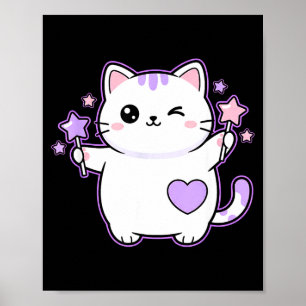 Affiche Chat Kawaii Clin d'œil Chat Magique Étoile Baguett