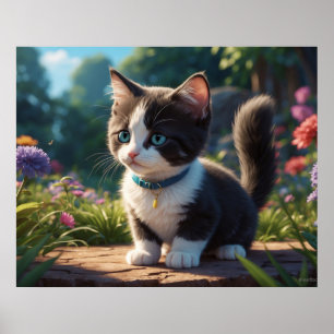 Affiche *~*  Chat Kitty 5:4  Petit Chat Yeux Bleus Smoking