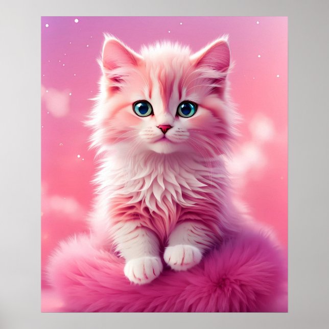 Affiche Chat Kitty Rose Fluffy Cute Dreamy (Devant)