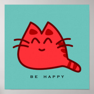 Affiche Chat Kitty souriant rouge
