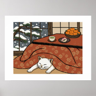 Affiche Chat Kotatsu Tsubaki Nerikiri Art Japonais Hiverna
