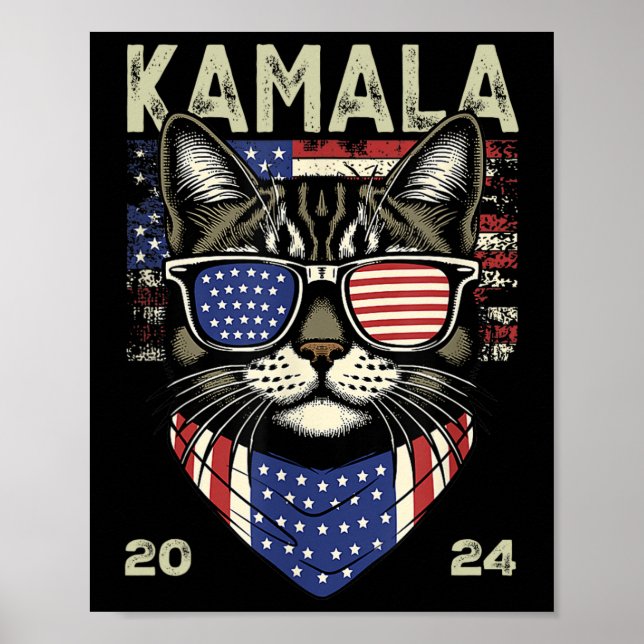 Affiche Chat Lady Kamala-harris 2024 American Flag Cute Ch (Devant)