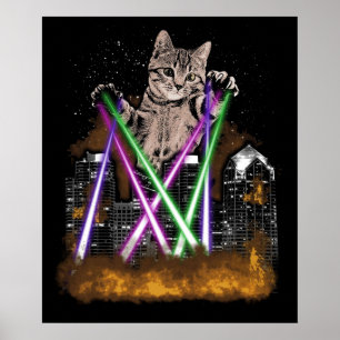 Affiche Chat Laser Détruit La Ville Avec Des Pattes Jolie 