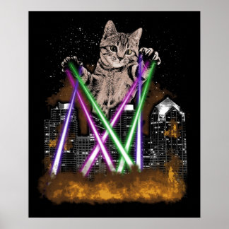 Affiche Chat Laser Détruit La Ville Avec Des Pattes Jolie 