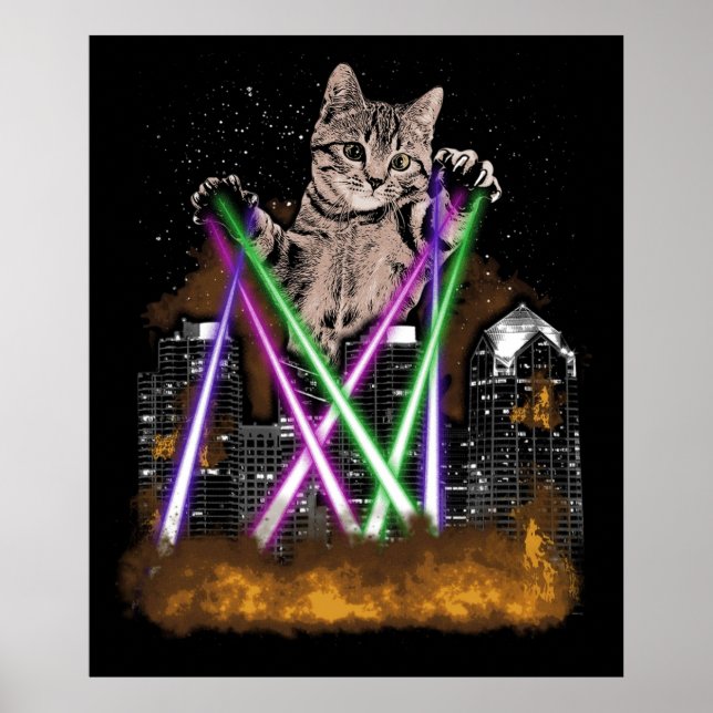 Affiche Chat Laser Détruit La Ville Avec Des Pattes Jolie  (Devant)