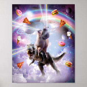 Affiche Chat Laser Eyes Space Sur Llama Dinosaur - Arc En
