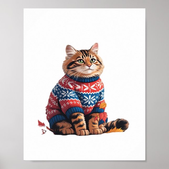 Affiche Chat Leaf Automne Bonjour Automne Funny Chat Kitte (Devant)