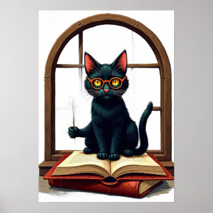 Affiche Chat Lecteur de l'Académie Sombre Autocollant Bibl