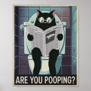 Affiche Chat lisant un journal sur les toilettes - Est-ce 