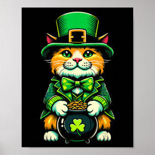 Affiche Chat lutin de la Saint-Patrick Chat Trèfle irlanda