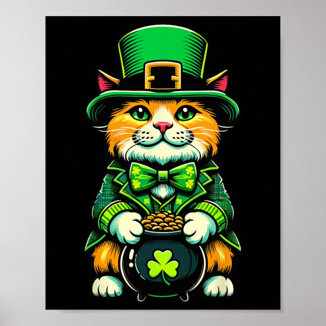 Affiche Chat lutin de la Saint-Patrick Chat Trèfle irlanda (Devant)