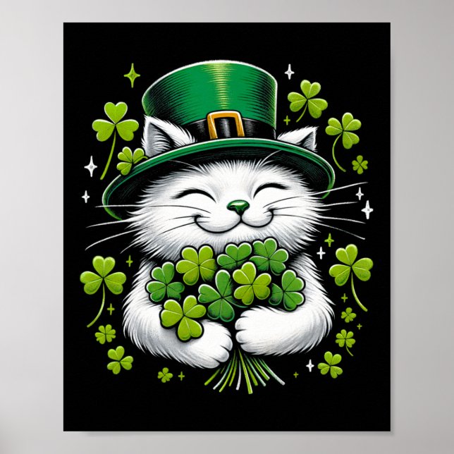 Affiche Chat Lutin Trèfle St. Patrick Filles Femmes (Devant)