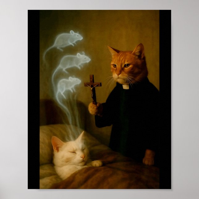 Affiche Chat mage Mème Chat Exorcisme Souris Drôle Fantais (Devant)