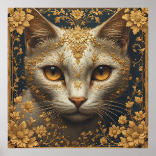 Affiche Chat majestueux avec des détails floraux dorés orn